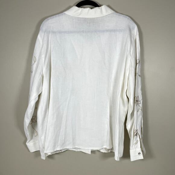 Vintage C B STUDIO Womens XL 100% Linen Floral Embroidered Long Sleeve Button Up - Picture 4 of 8